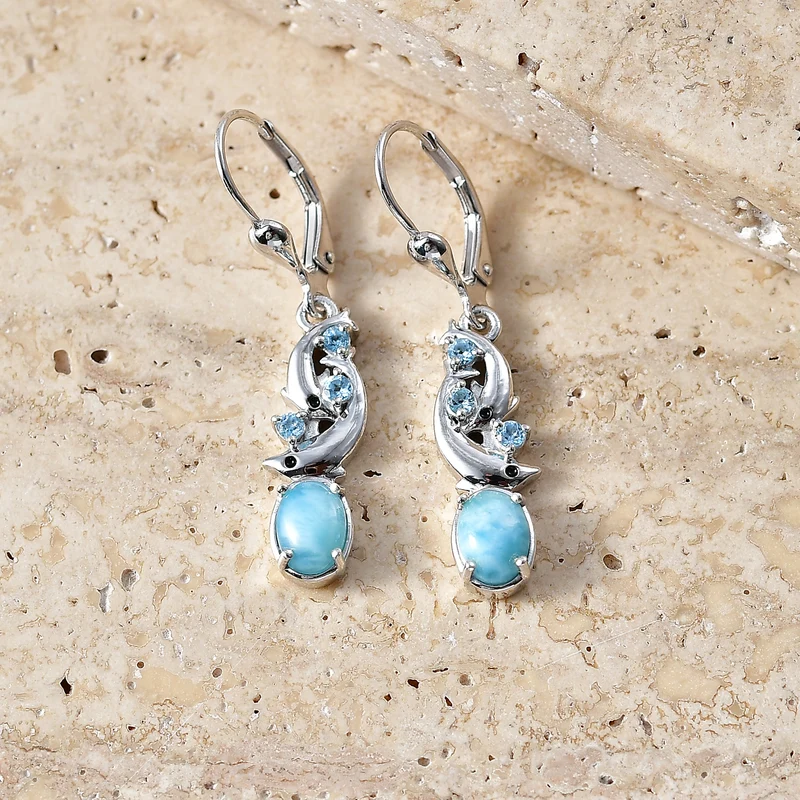 D'Joy Larimar, Himmelblauer Topas Ohrringe 925 Silber Rhodiniert ca. 2.34 ct