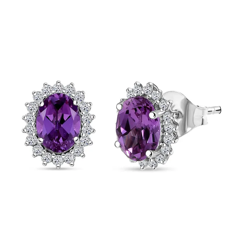 LUXURIANT(10-15 Werktage Lieferzeit) 2,30 ct. AGI zertifizierte und geprüfte AAA Labor Farbwechsel-Saphir und SI-GH Labor Diamant Ohrringe in 417 Weißgold