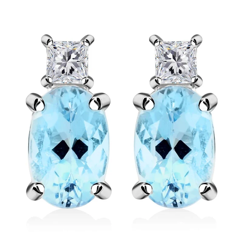 LUXORO zertifizierte und geprüfte AAA Santamaria Aquamarin und Diamant Ohrringe in 585 Weißgold - 1 ct.