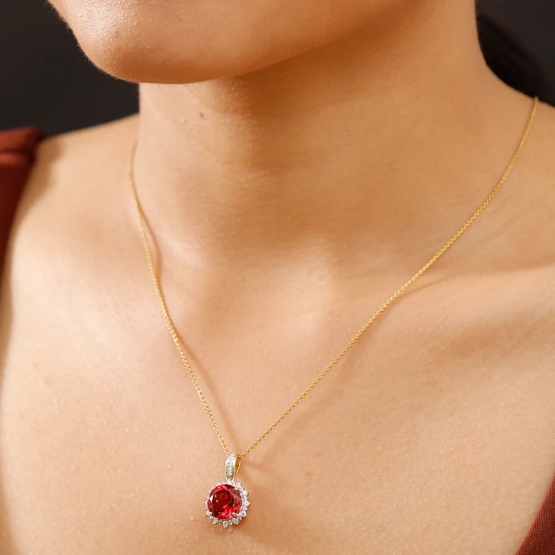AAA Lab Grown Padparadscha Saphir, Lab Grown Diamant Schmuckset 417 Gold, 417 Gold Gelbes Gold (10-15 Werktage Lieferzeit) ca. 4.27 ct