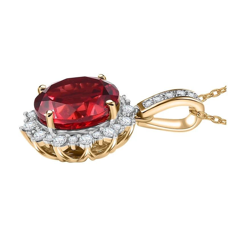 AAA Lab Grown Padparadscha Saphir, Lab Grown Diamant Schmuckset 417 Gold, 417 Gold Gelbes Gold (10-15 Werktage Lieferzeit) ca. 4.27 ct