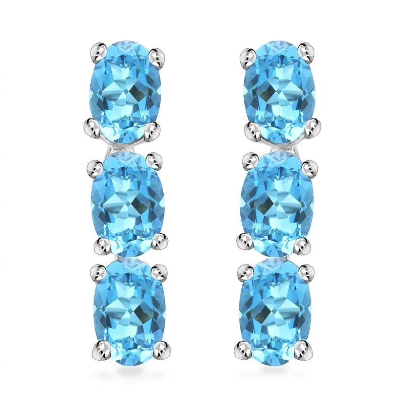 LUXORO zertifizierte und geprüfte AAA Santamaria Aquamarin Trilogie Ohrringe in 585 Weißgold - 2,40 ct. (9-14 Werktage Lieferzeit)