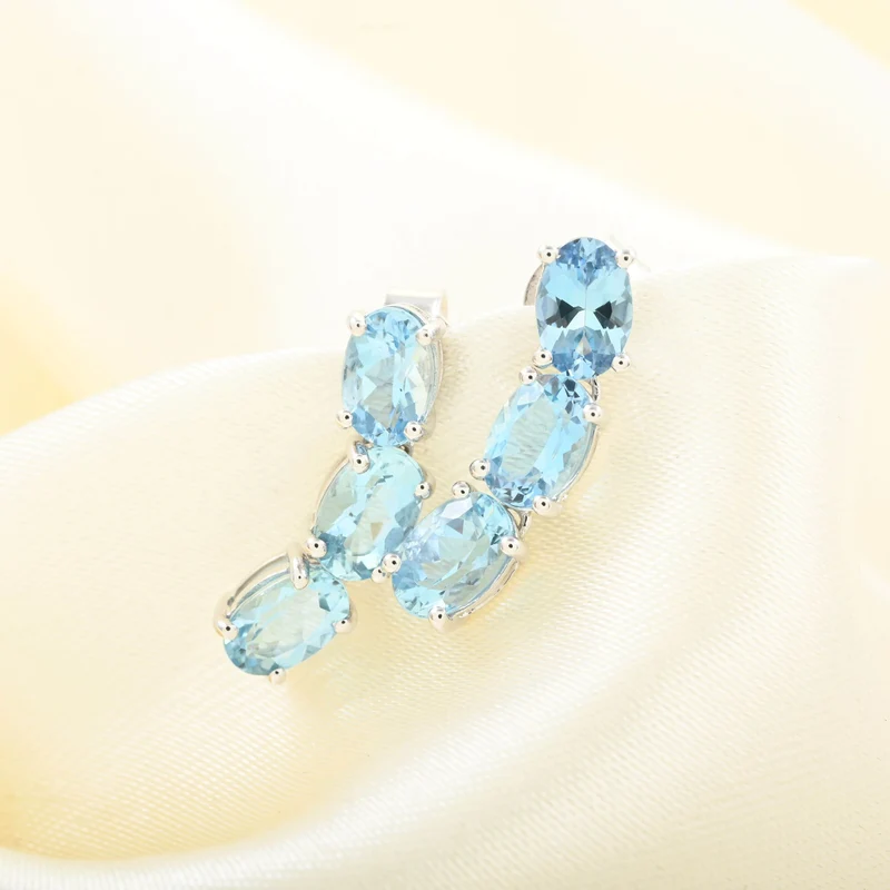 LUXORO zertifizierte und geprüfte AAA Santamaria Aquamarin Trilogie Ohrringe in 585 Weißgold - 2,40 ct. (9-14 Werktage Lieferzeit)
