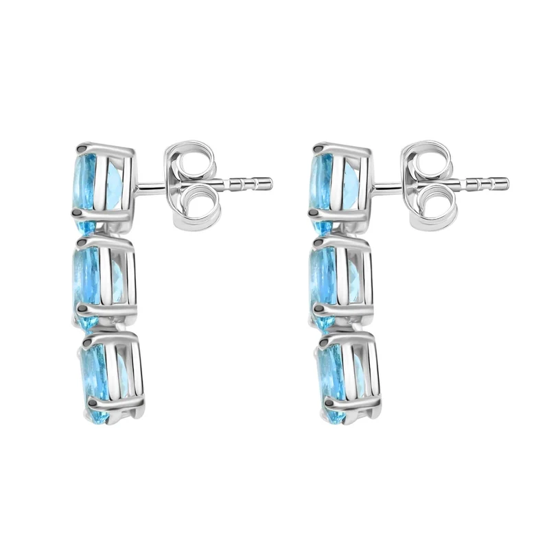LUXORO zertifizierte und geprüfte AAA Santamaria Aquamarin Trilogie Ohrringe in 585 Weißgold - 2,40 ct. (9-14 Werktage Lieferzeit)