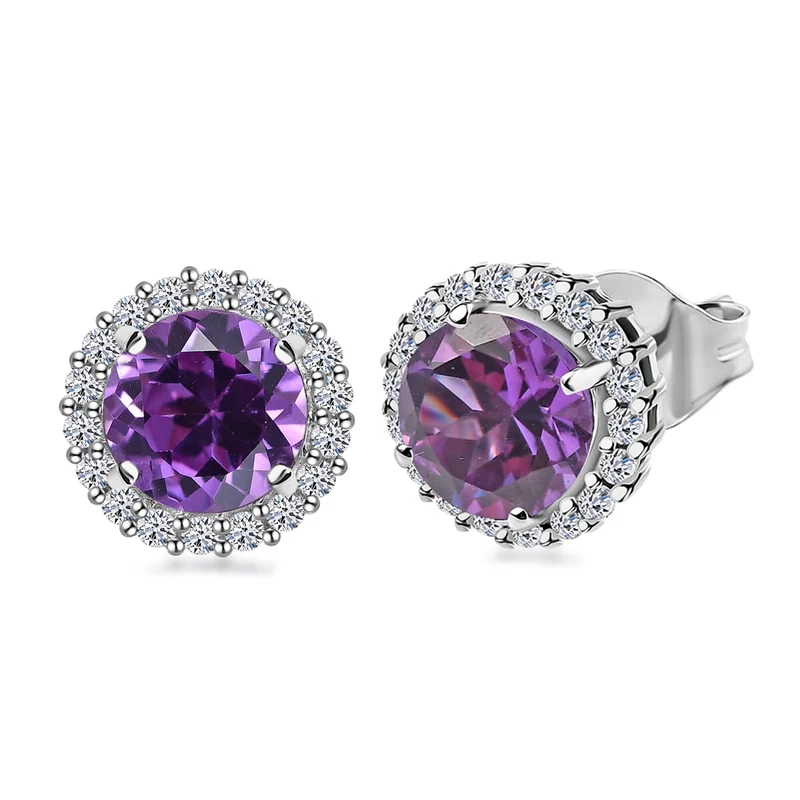 LUXURIANT(10-15 Werktage Lieferzeit) 4,56 ct. AGI zertifizierte AAA Labor Farbwechsel-Saphir und Labor Diamant Ohrringe, 417 Weißgold