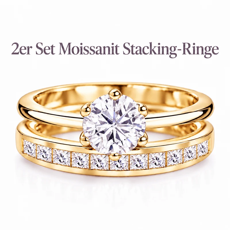 D'Joy 1,57 ct. 2er-Set Moissanit Stacking Ringe, 925 Silber rhodiniert