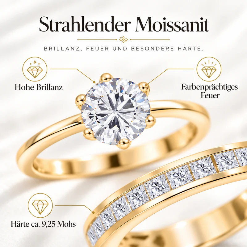 D'Joy 1,57 ct. 2er-Set Moissanit Stacking Ringe, 925 Silber rhodiniert