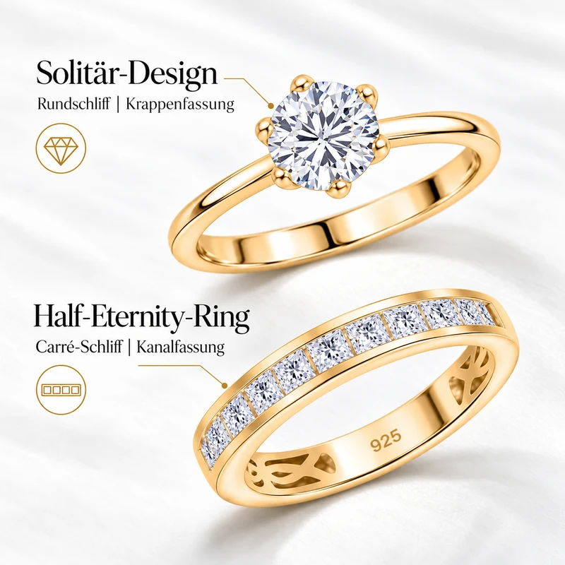 D'Joy 1,57 ct. 2er-Set Moissanit Stacking Ringe, 925 Silber rhodiniert