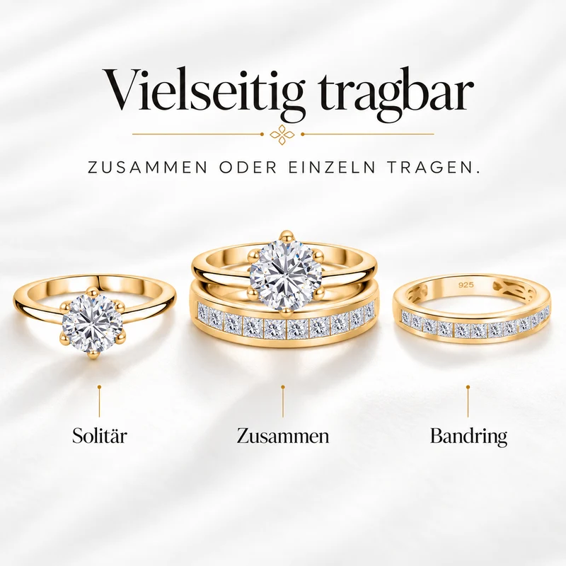 D'Joy 1,57 ct. 2er-Set Moissanit Stacking Ringe, 925 Silber rhodiniert