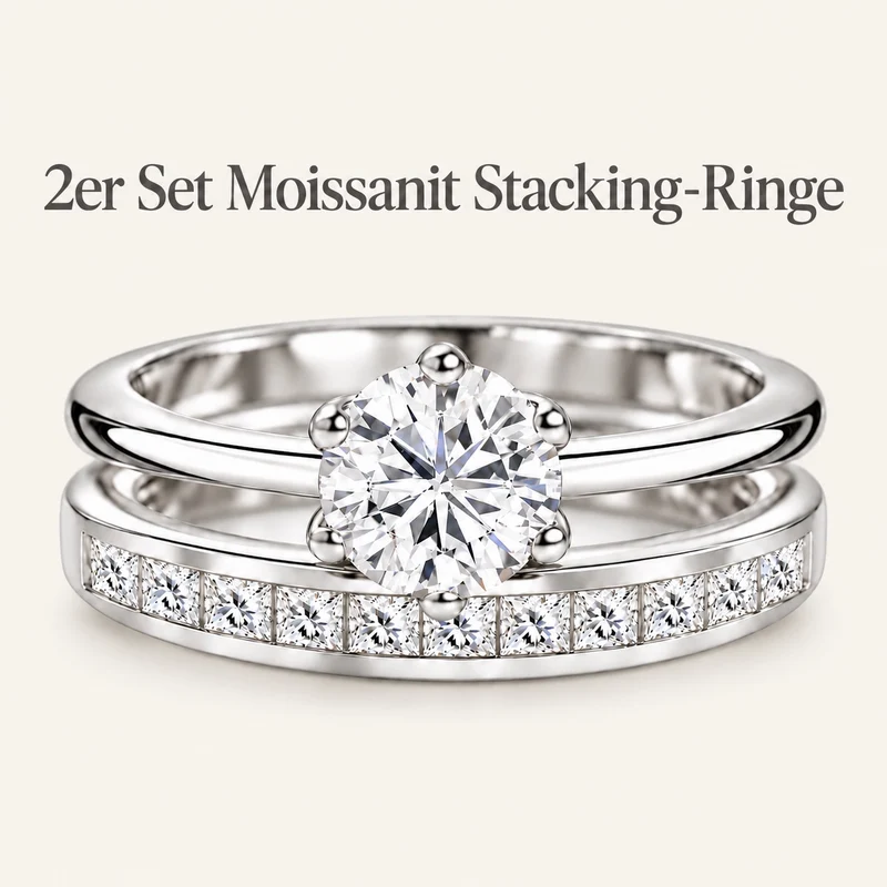 D'Joy 1,57 ct. 2er-Set Moissanit Stacking Ringe, 925 Silber rhodiniert