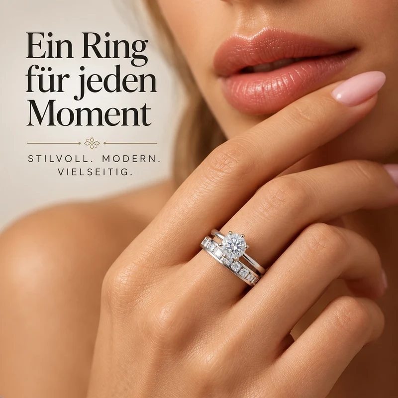 D'Joy 1,57 ct. 2er-Set Moissanit Stacking Ringe, 925 Silber rhodiniert