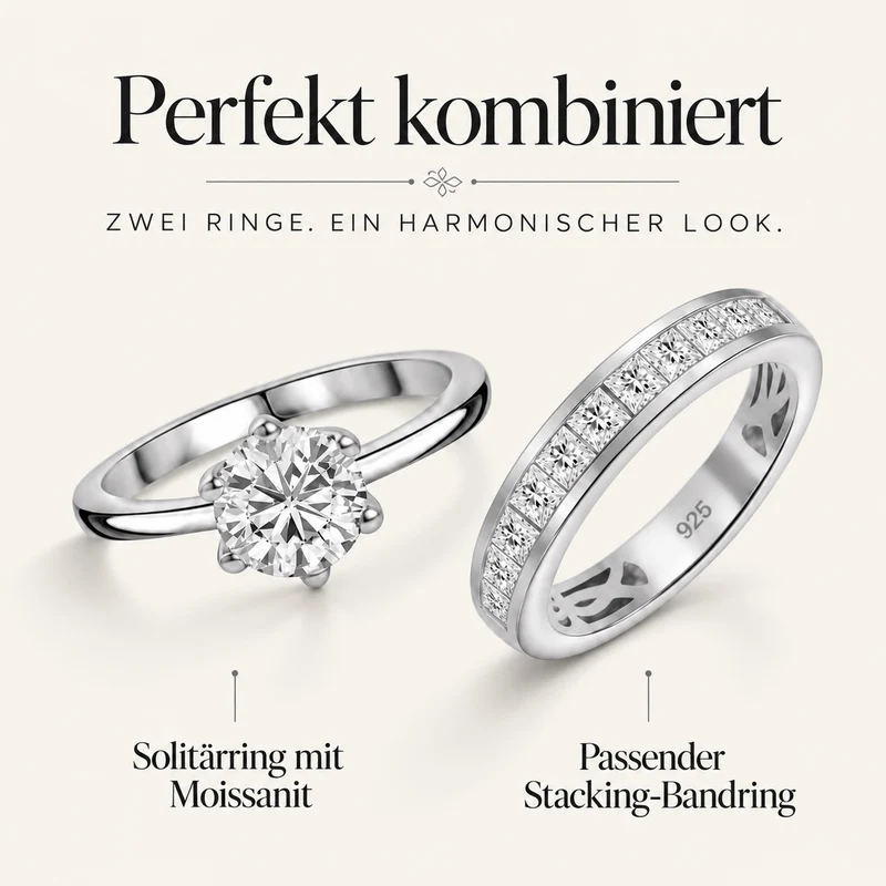 D'Joy 1,57 ct. 2er-Set Moissanit Stacking Ringe, 925 Silber rhodiniert