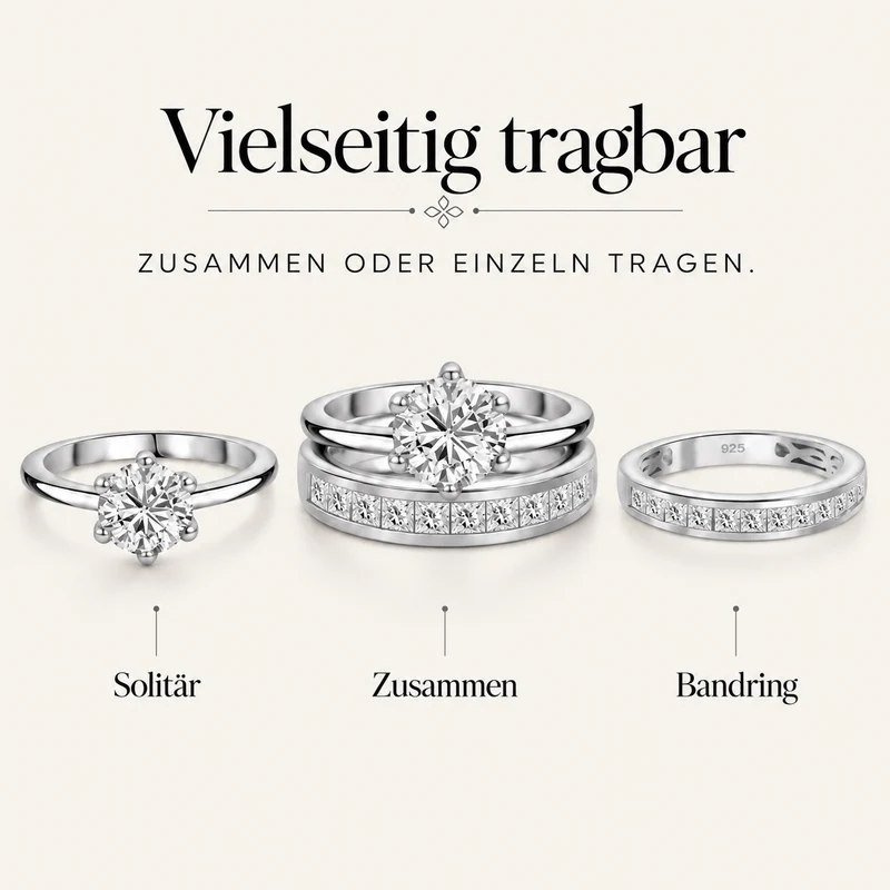 D'Joy 1,57 ct. 2er-Set Moissanit Stacking Ringe, 925 Silber rhodiniert