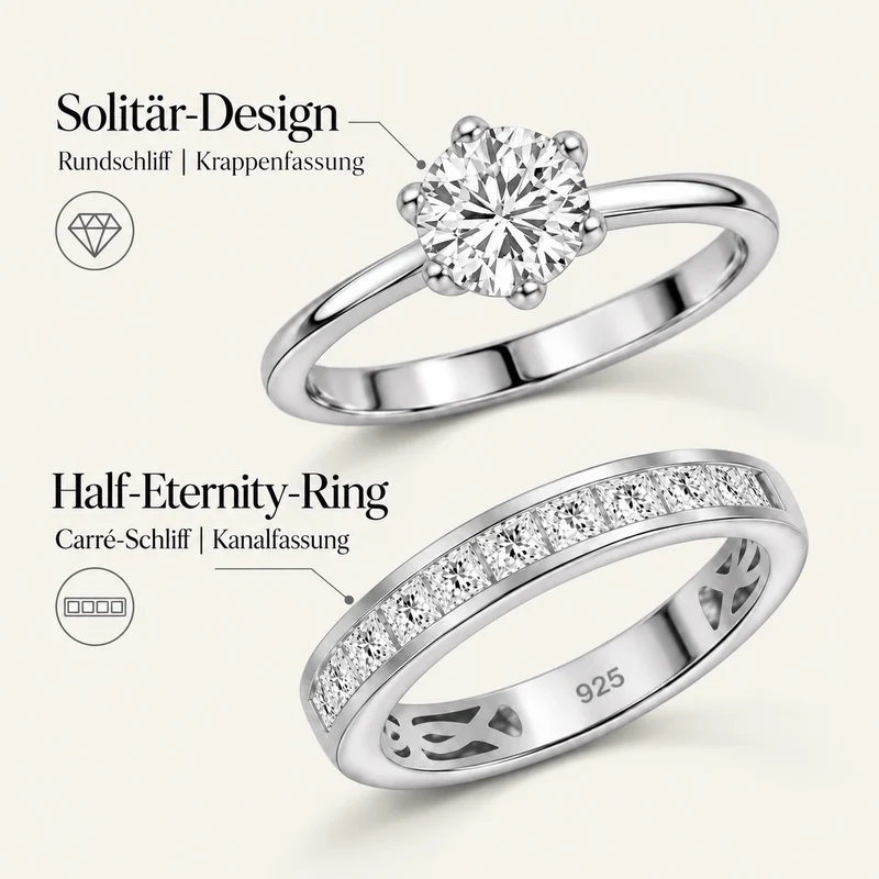 D'Joy 1,57 ct. 2er-Set Moissanit Stacking Ringe, 925 Silber rhodiniert