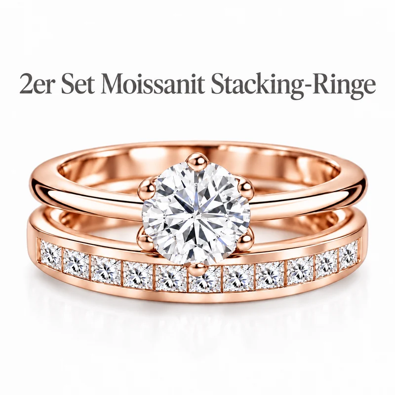 D'Joy 1,57 ct. 2er-Set Moissanit Stacking Ringe, 925 Silber rhodiniert