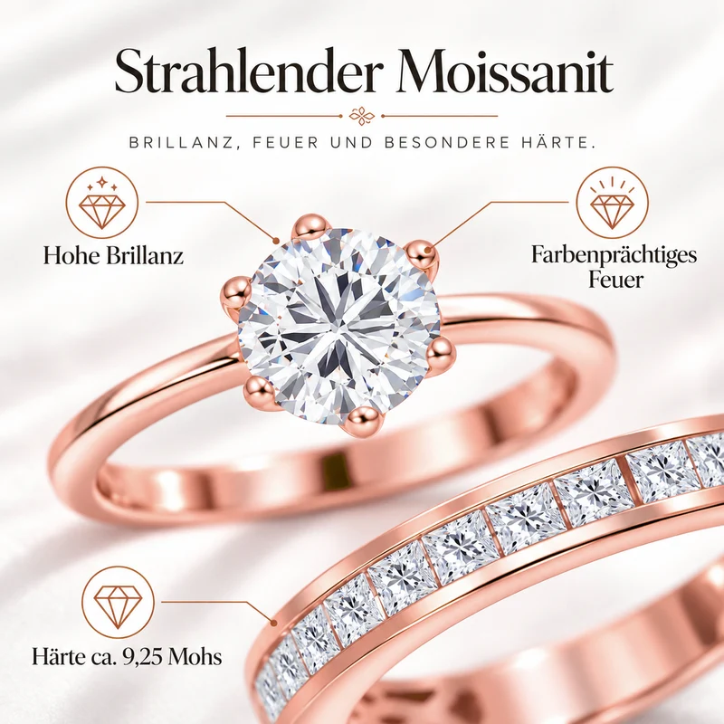 D'Joy 1,57 ct. 2er-Set Moissanit Stacking Ringe, 925 Silber rhodiniert