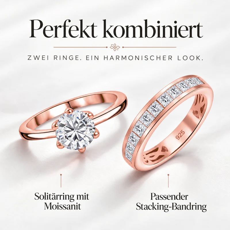 D'Joy 1,57 ct. 2er-Set Moissanit Stacking Ringe, 925 Silber rhodiniert