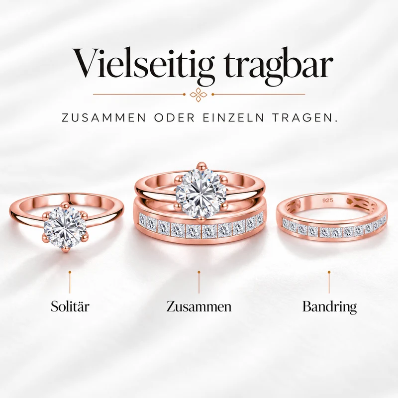 D'Joy 1,57 ct. 2er-Set Moissanit Stacking Ringe, 925 Silber rhodiniert