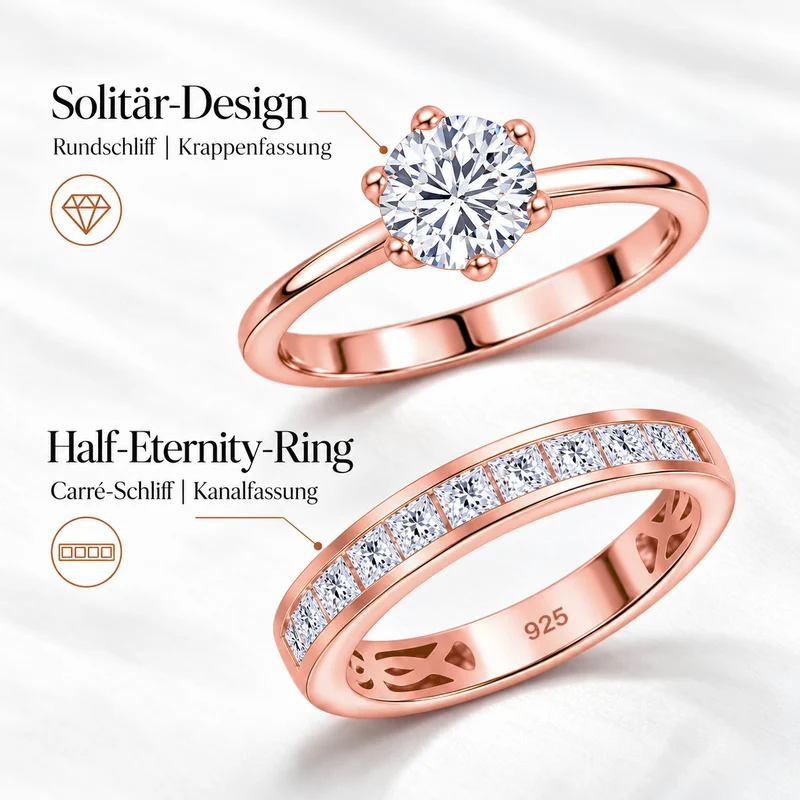 D'Joy 1,57 ct. 2er-Set Moissanit Stacking Ringe, 925 Silber rhodiniert