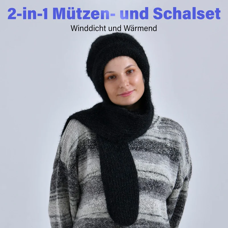 Mützen- und Schal-Set - Beanie und Schal im einfarbigen Design, Winddicht und Wärmend, Mütze: 22 cm, Schal: 83 cm, Rosa
