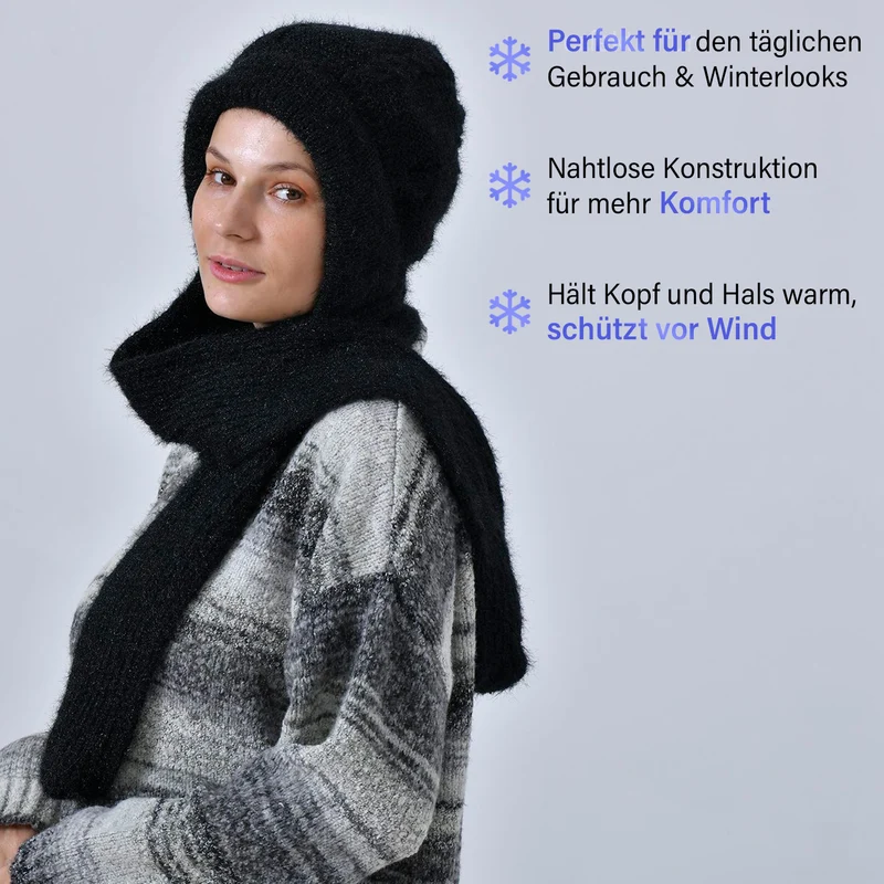 Mützen- und Schal-Set - Beanie und Schal im einfarbigen Design, Winddicht und Wärmend, Mütze: 22 cm, Schal: 83 cm, Rosa