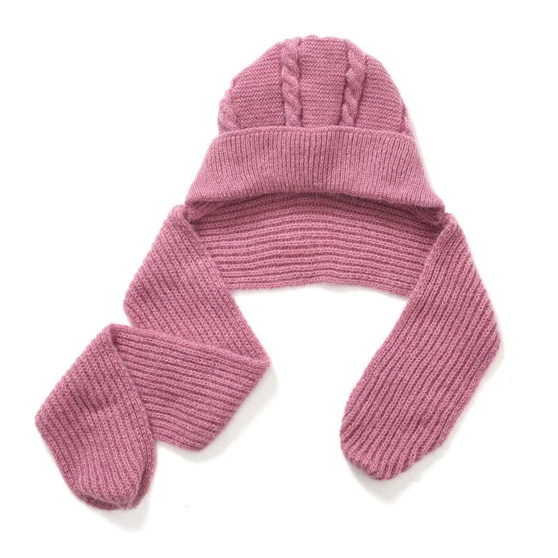 Mützen- und Schal-Set - Beanie und Schal im einfarbigen Design, Winddicht und Wärmend, Mütze: 22 cm, Schal: 83 cm, Rosa