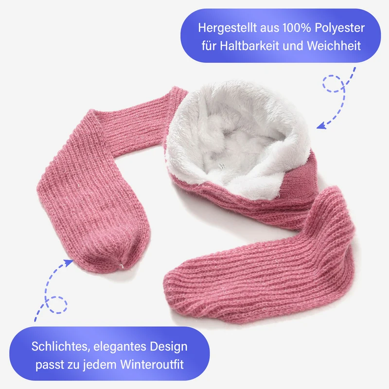Mützen- und Schal-Set - Beanie und Schal im einfarbigen Design, Winddicht und Wärmend, Mütze: 22 cm, Schal: 83 cm, Rosa