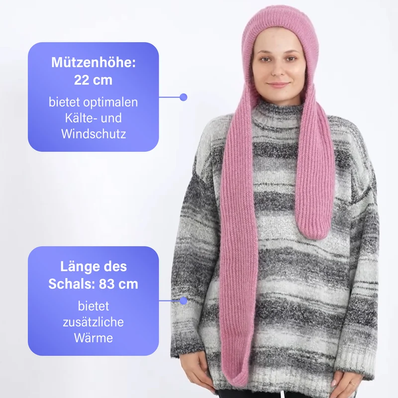 Mützen- und Schal-Set - Beanie und Schal im einfarbigen Design, Winddicht und Wärmend, Mütze: 22 cm, Schal: 83 cm, Rosa