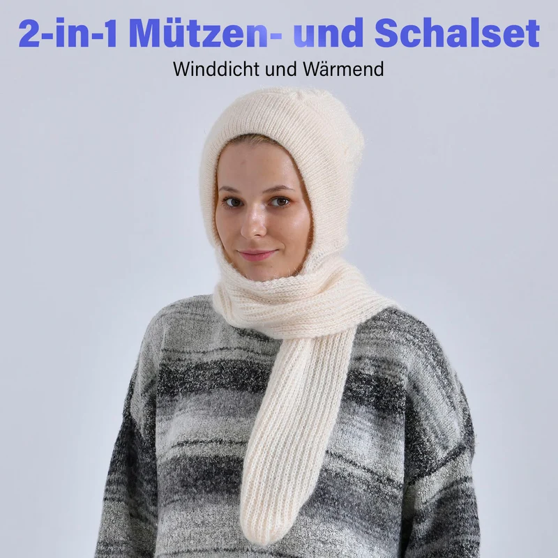Mützen- und Schal-Set - Beanie und Schal im einfarbigen Design, Winddicht und Wärmend, Mütze: 22 cm, Schal: 83 cm, Rosa