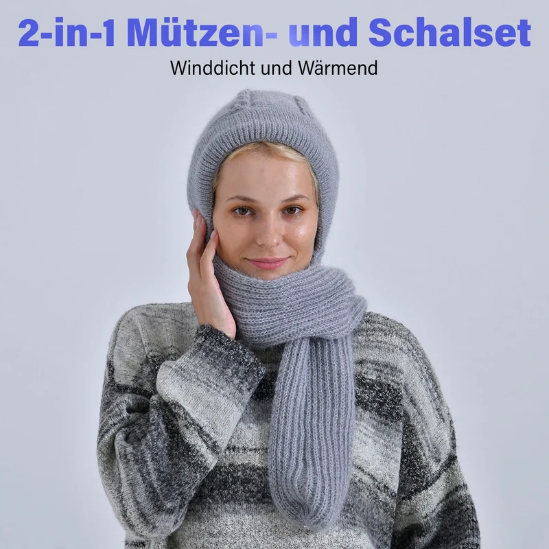 Mützen- und Schal-Set - Beanie und Schal im einfarbigen Design, Winddicht und Wärmend, Mütze: 22 cm, Schal: 83 cm, Rosa