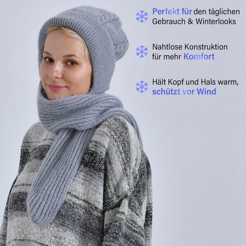 Mützen- und Schal-Set - Beanie und Schal im einfarbigen Design, Winddicht und Wärmend, Mütze: 22 cm, Schal: 83 cm, Rosa