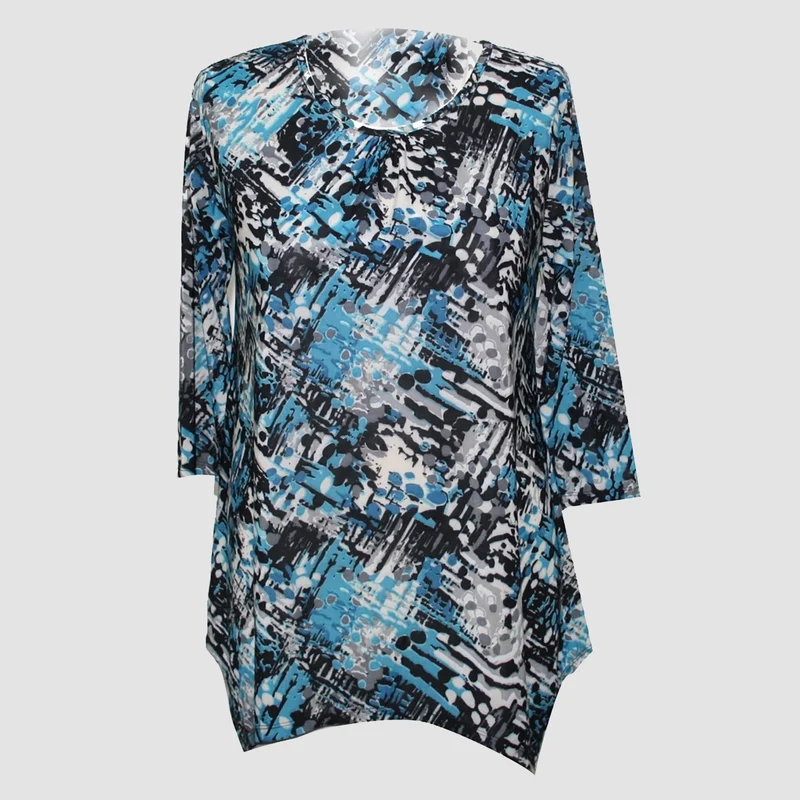 Bedrucktes Longline-Top für Damen, Dunkelblau und Mehrfarbig, Größe: M, 14-16