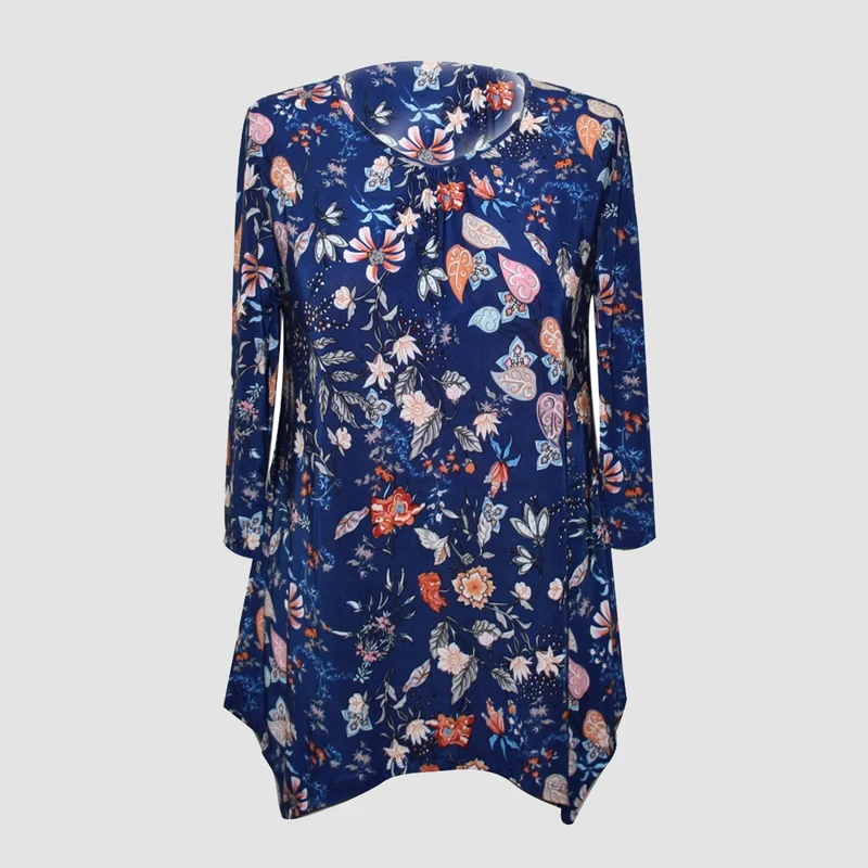 Bedrucktes Longline-Top für Damen, Dunkelblau und Mehrfarbig, Größe: M, 14-16