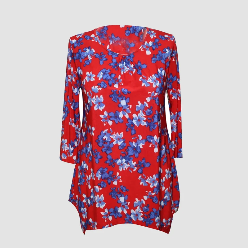 Bedrucktes Longline-Top für Damen, Dunkelblau und Mehrfarbig, Größe: M, 14-16