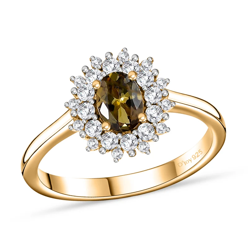 D'Joy AA Natürlicher goldener Tansanit Schmuckset 925 Silber 750 Gelbgold Vermeil (Größe 20) ca. 1,53 ct.