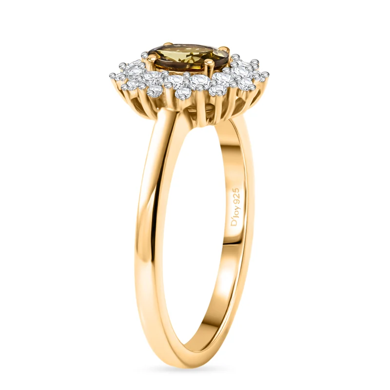 D'Joy AA Natürlicher goldener Tansanit Schmuckset 925 Silber 750 Gelbgold Vermeil (Größe 20) ca. 1,53 ct.