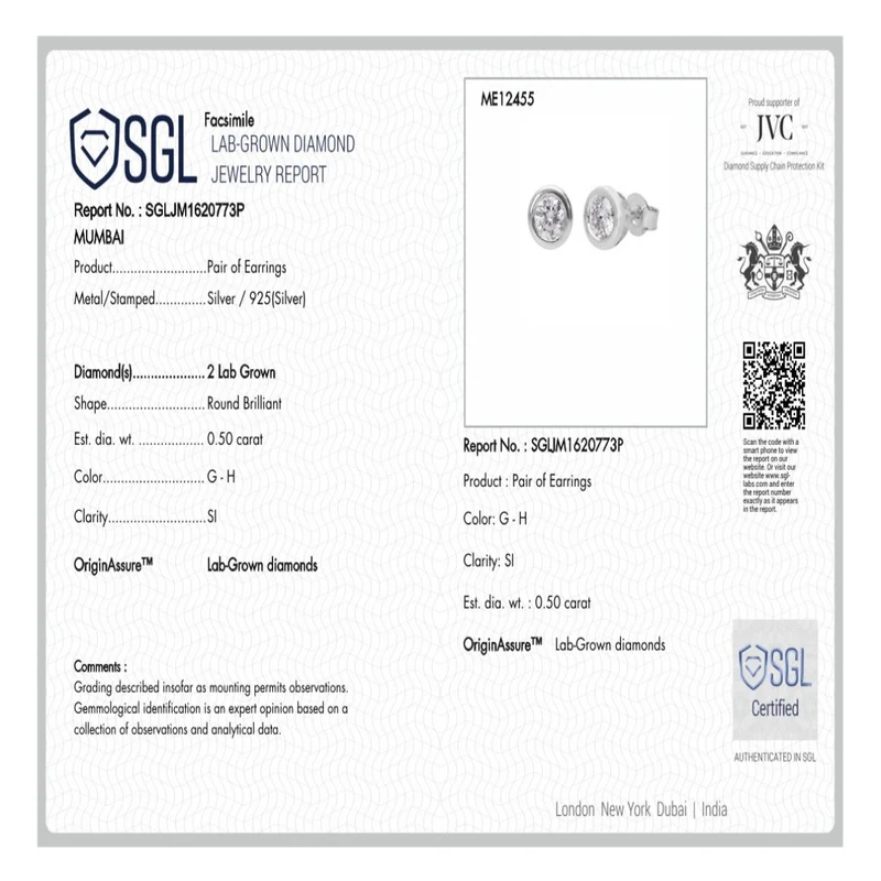 LUXURIANT DIAMOND - Lab Grown Diamant SI-GH Ohrringe 925 Silber Rhodiniert ca. 1.00 ct