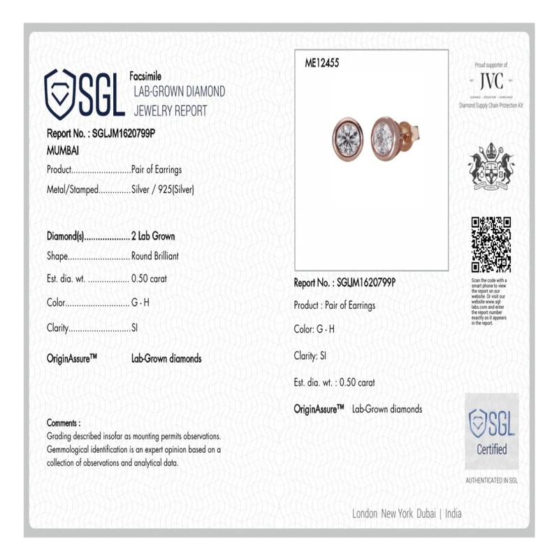 LUXURIANT DIAMOND - Lab Grown Diamant SI-GH Ohrringe 925 Silber Rhodiniert ca. 1.00 ct