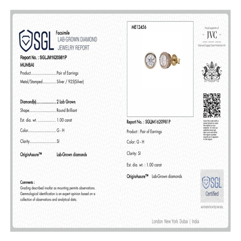 LUXURIANT DIAMOND - Lab Grown Diamant SI-GH Ohrringe 925 Silber Rhodiniert ca. 1.00 ct