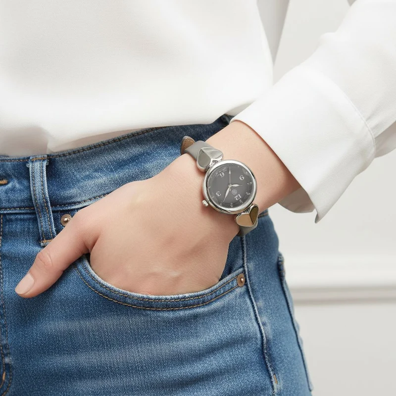 STRADA Uhr mit PC21S Japan-Uhrwerk, Edelstahl-Mesh-Armband, Graufarben mit Kristallzifferblatt,, Grau