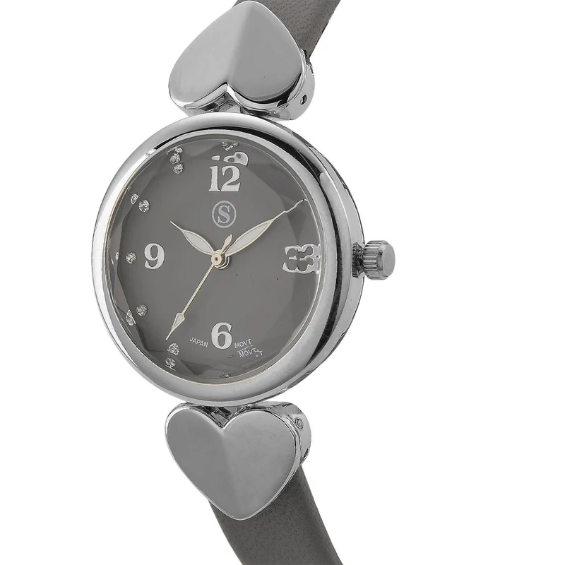 STRADA Uhr mit PC21S Japan-Uhrwerk, Edelstahl-Mesh-Armband, Graufarben mit Kristallzifferblatt,, Grau