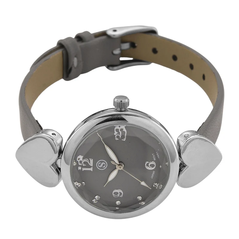 STRADA Uhr mit PC21S Japan-Uhrwerk, Edelstahl-Mesh-Armband, Graufarben mit Kristallzifferblatt,, Grau