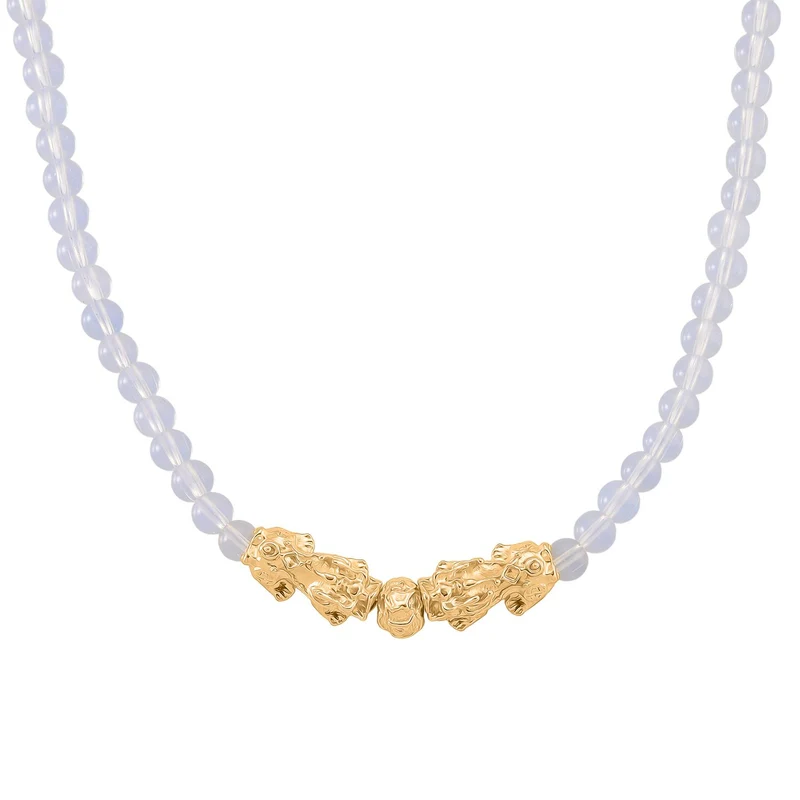 2er Set - Opalite Halskette und Armband Legierung gelb vergoldet ca. 430.00 ct