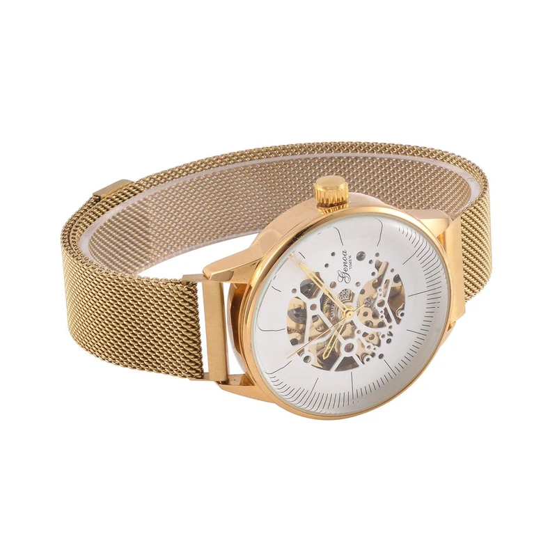 GENOA Automatik Mechanische Uhr mit Schwarzem Sonnenschein-Hohlzifferblatt und Modernem Minimalistischem Runddesign