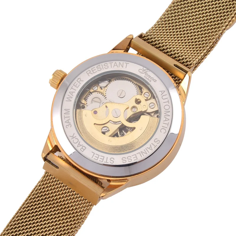 GENOA Automatik Mechanische Uhr mit Schwarzem Sonnenschein-Hohlzifferblatt und Modernem Minimalistischem Runddesign