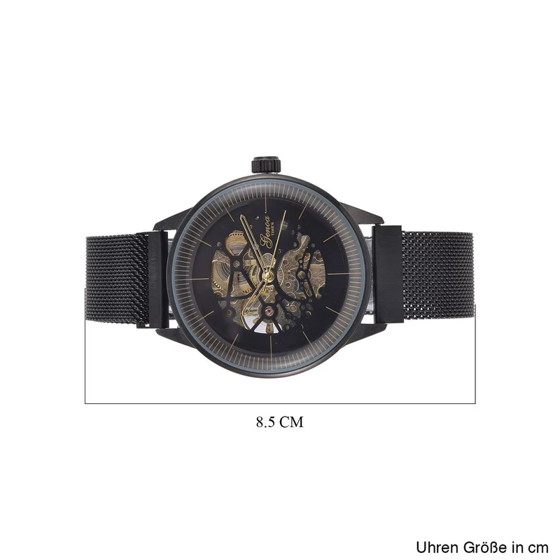 GENOA Automatik Mechanische Uhr mit Schwarzem Sonnenschein-Hohlzifferblatt und Modernem Minimalistischem Runddesign