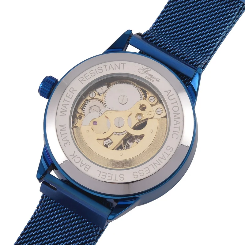 GENOA Automatik Mechanische Uhr mit Schwarzem Sonnenschein-Hohlzifferblatt und Modernem Minimalistischem Runddesign