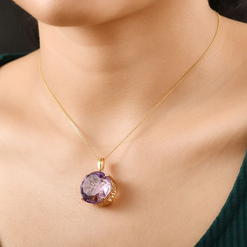 Rose De France Amethyst Schmuckset 925 Silber 750 Gelbgold Vermeil ca. 15.50 ct