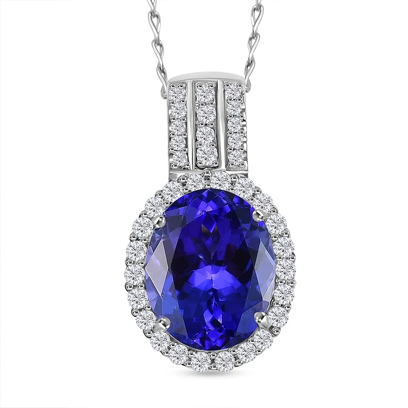 Rhapsody AAAA Tansanit, Weißer Diamant AGI zertifiziert Schmuckset (10-15 Werktage Lieferzeit) ca. 50 cm 950 Platin ca. 3.65 ct