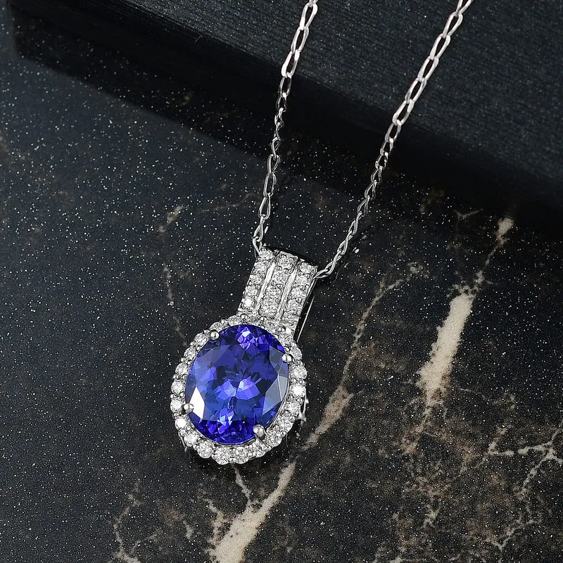 Rhapsody AAAA Tansanit, Weißer Diamant AGI zertifiziert Schmuckset (10-15 Werktage Lieferzeit) ca. 50 cm 950 Platin ca. 3.65 ct